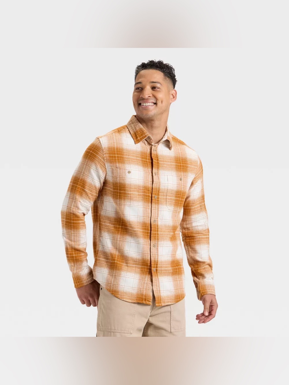 Goodfellow & Co Orange and White Plaid Button-Down Shirt Sz XL